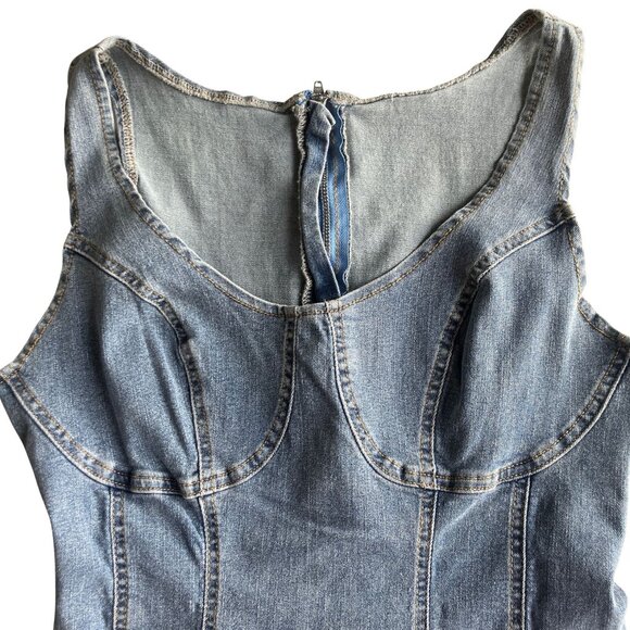 Shein Blue Denim Bustier Bodycon Sleeveless Zip Dress Stretchy Size Large - Picture 3 of 5